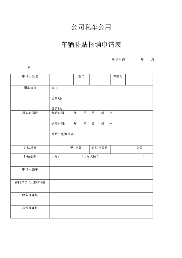 2.3公司私车公用车辆补贴报销申请表201912.docx